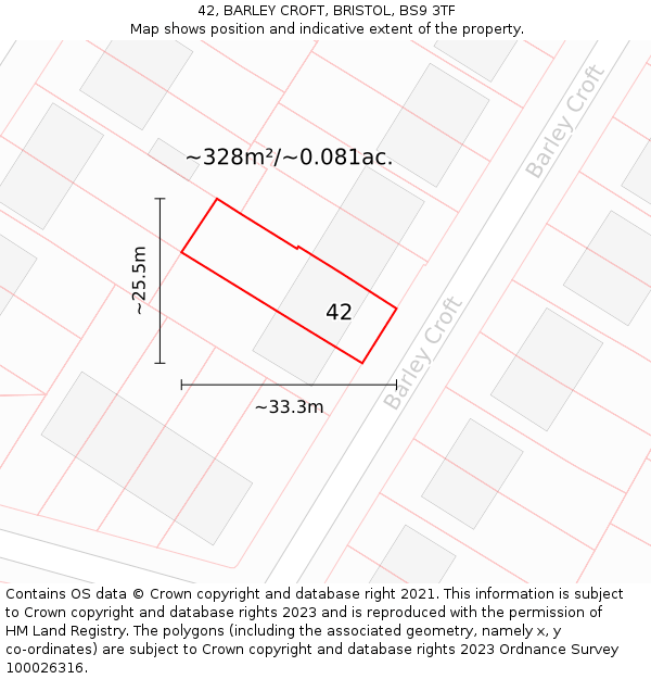 42, BARLEY CROFT, BRISTOL, BS9 3TF: Plot and title map