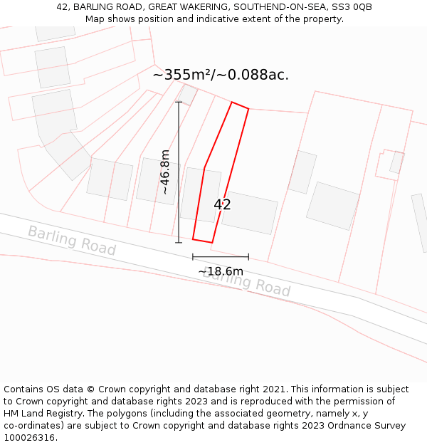 42, BARLING ROAD, GREAT WAKERING, SOUTHEND-ON-SEA, SS3 0QB: Plot and title map