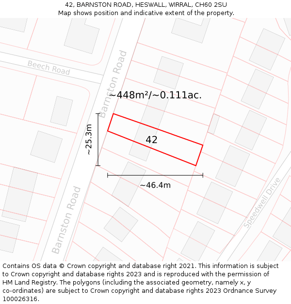 42, BARNSTON ROAD, HESWALL, WIRRAL, CH60 2SU: Plot and title map