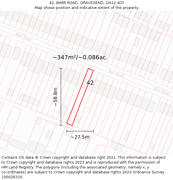42, BARR ROAD, GRAVESEND, DA12 4DY: Plot and title map