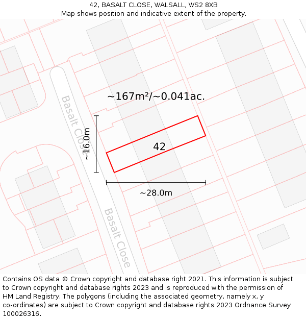 42, BASALT CLOSE, WALSALL, WS2 8XB: Plot and title map