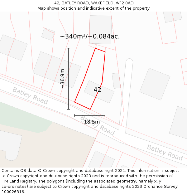 42, BATLEY ROAD, WAKEFIELD, WF2 0AD: Plot and title map