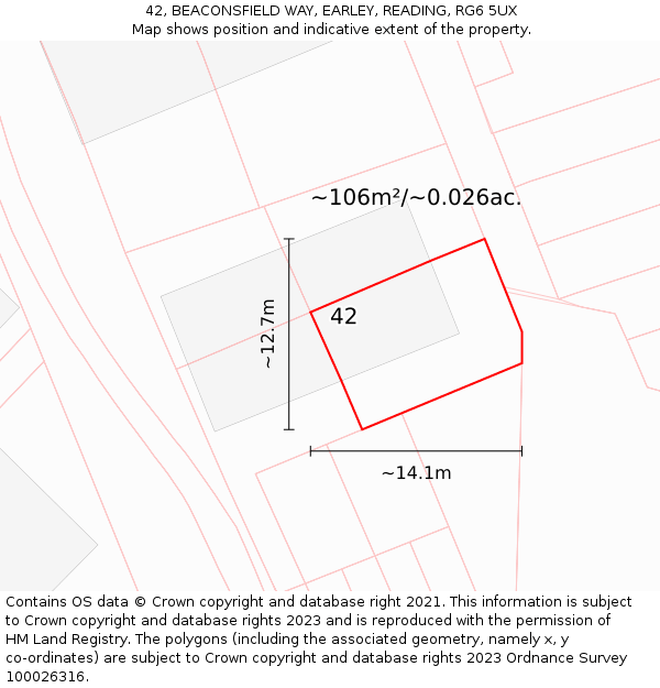 42, BEACONSFIELD WAY, EARLEY, READING, RG6 5UX: Plot and title map