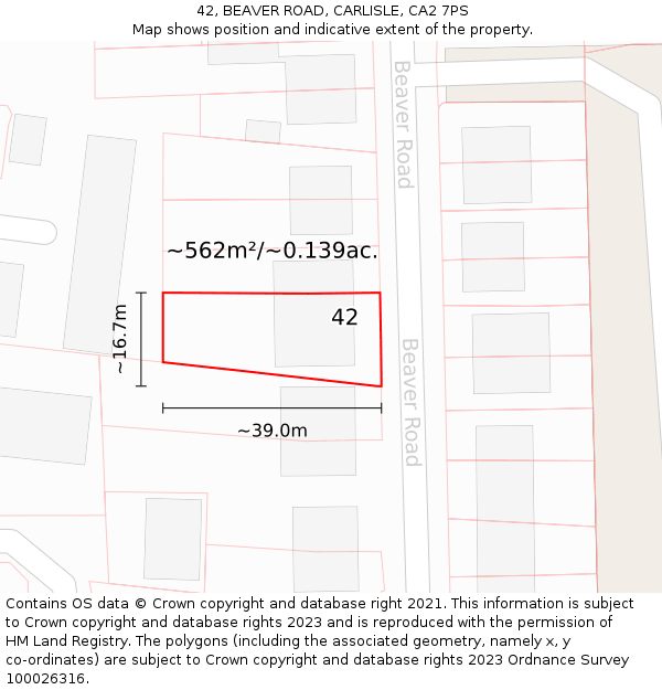 42, BEAVER ROAD, CARLISLE, CA2 7PS: Plot and title map