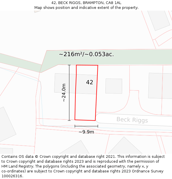 42, BECK RIGGS, BRAMPTON, CA8 1AL: Plot and title map