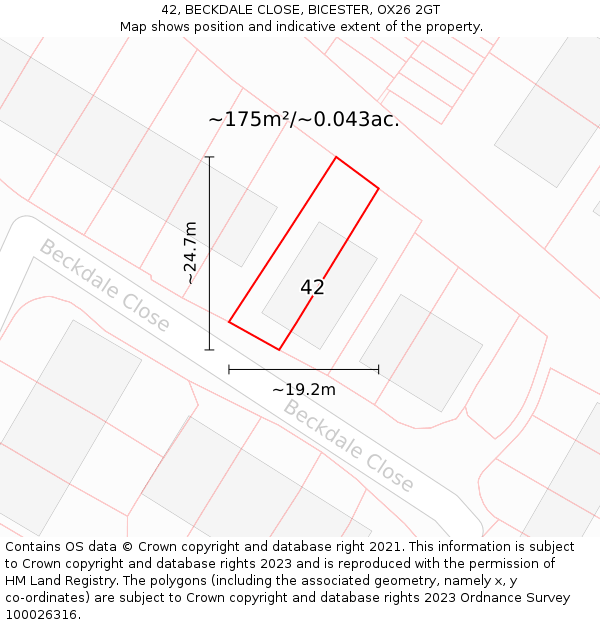 42, BECKDALE CLOSE, BICESTER, OX26 2GT: Plot and title map