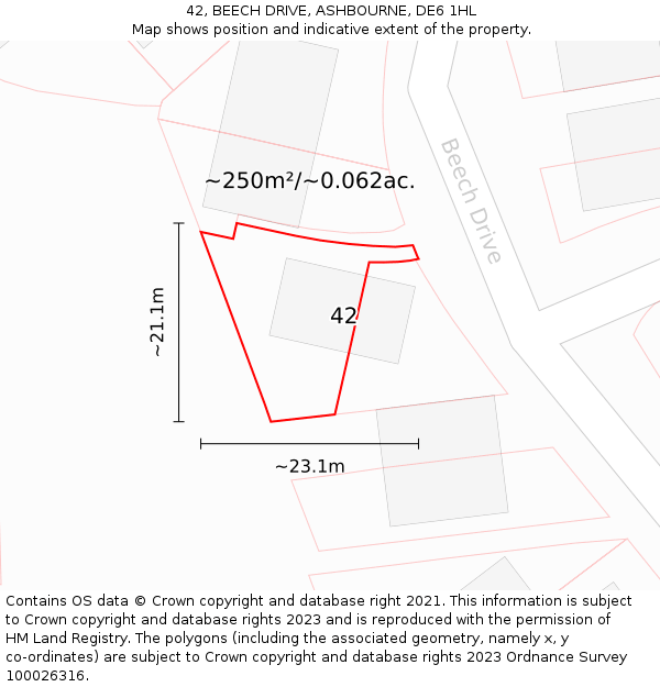 42, BEECH DRIVE, ASHBOURNE, DE6 1HL: Plot and title map