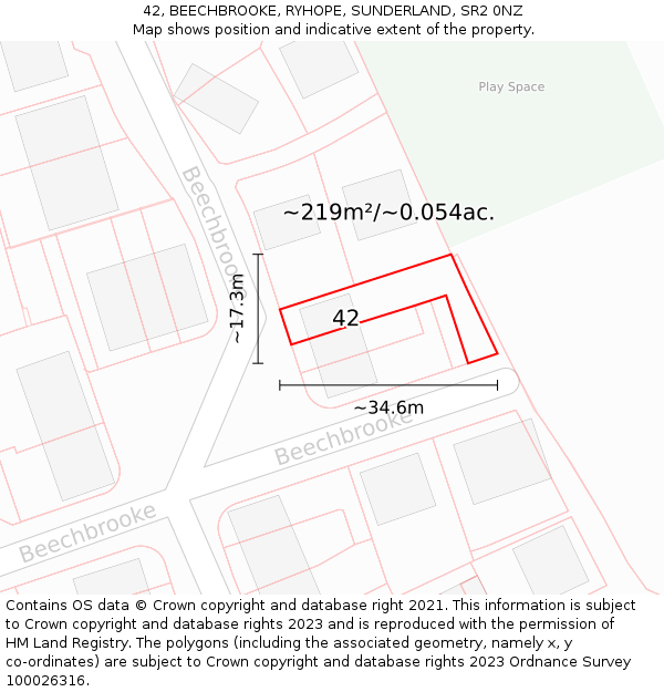 42, BEECHBROOKE, RYHOPE, SUNDERLAND, SR2 0NZ: Plot and title map
