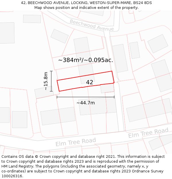 42, BEECHWOOD AVENUE, LOCKING, WESTON-SUPER-MARE, BS24 8DS: Plot and title map