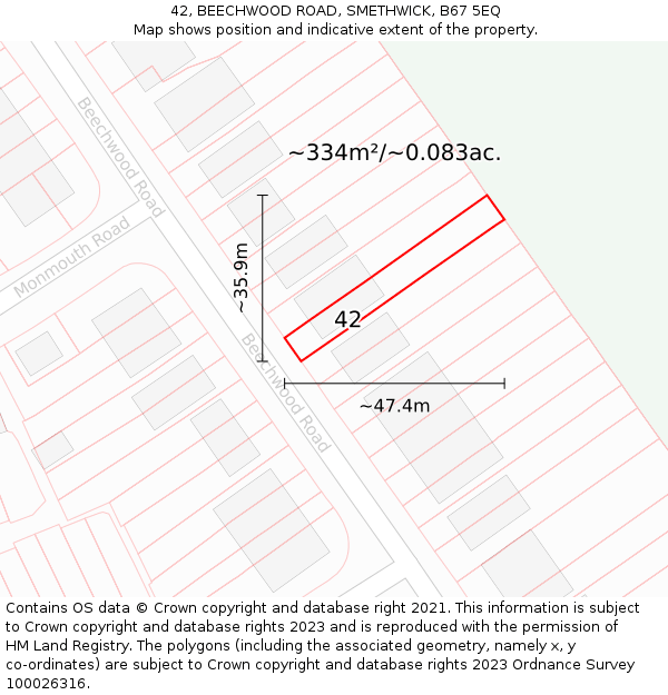 42, BEECHWOOD ROAD, SMETHWICK, B67 5EQ: Plot and title map