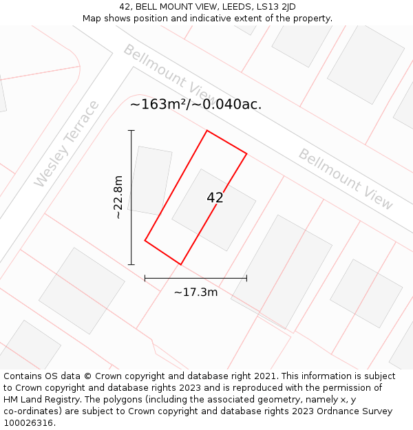 42, BELL MOUNT VIEW, LEEDS, LS13 2JD: Plot and title map