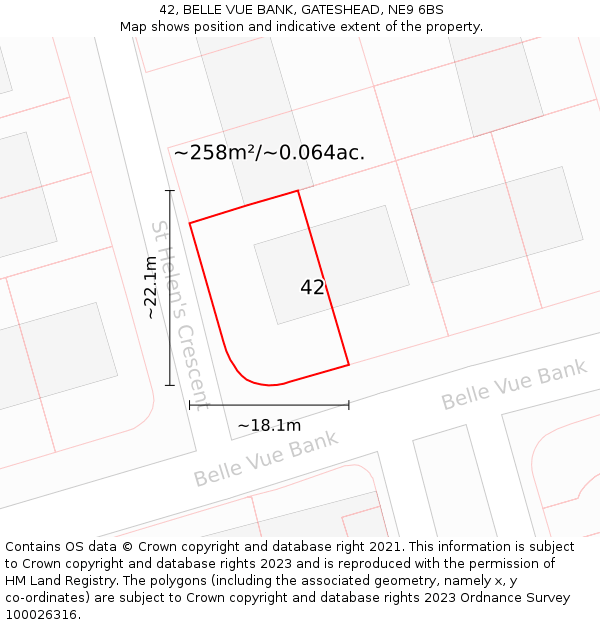 42, BELLE VUE BANK, GATESHEAD, NE9 6BS: Plot and title map