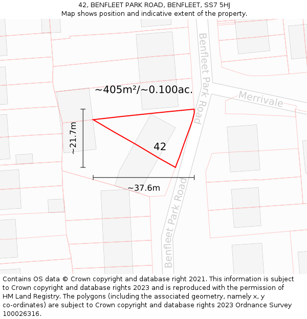 42, BENFLEET PARK ROAD, BENFLEET, SS7 5HJ: Plot and title map