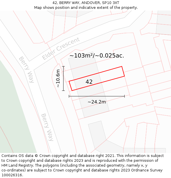 42, BERRY WAY, ANDOVER, SP10 3XT: Plot and title map