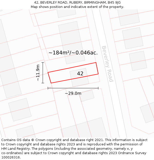 42, BEVERLEY ROAD, RUBERY, BIRMINGHAM, B45 9JG: Plot and title map