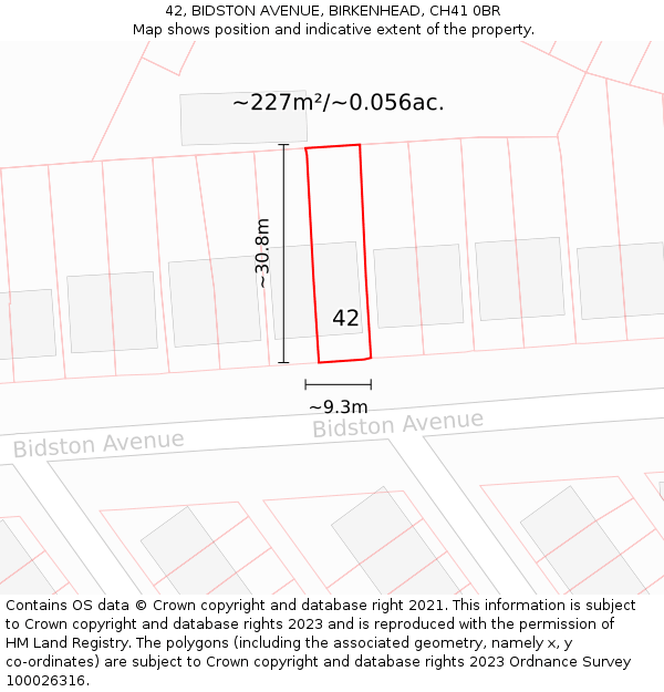 42, BIDSTON AVENUE, BIRKENHEAD, CH41 0BR: Plot and title map