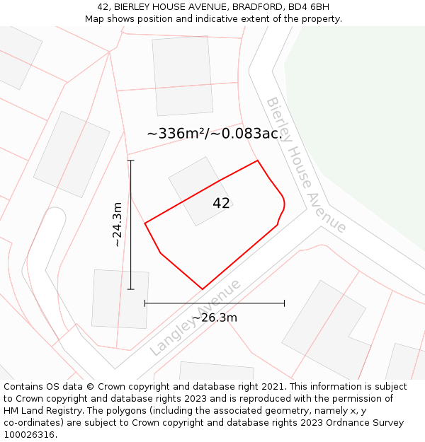 42, BIERLEY HOUSE AVENUE, BRADFORD, BD4 6BH: Plot and title map