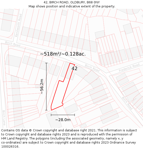 42, BIRCH ROAD, OLDBURY, B68 0NY: Plot and title map