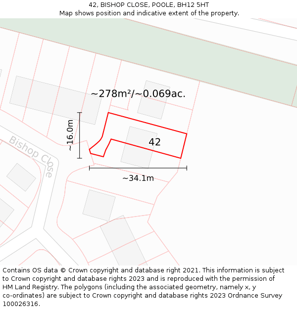 42, BISHOP CLOSE, POOLE, BH12 5HT: Plot and title map