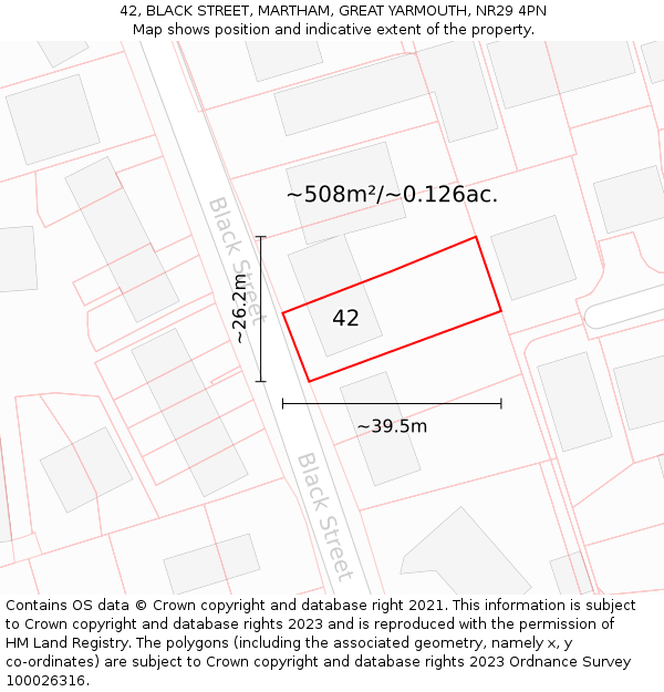 42, BLACK STREET, MARTHAM, GREAT YARMOUTH, NR29 4PN: Plot and title map
