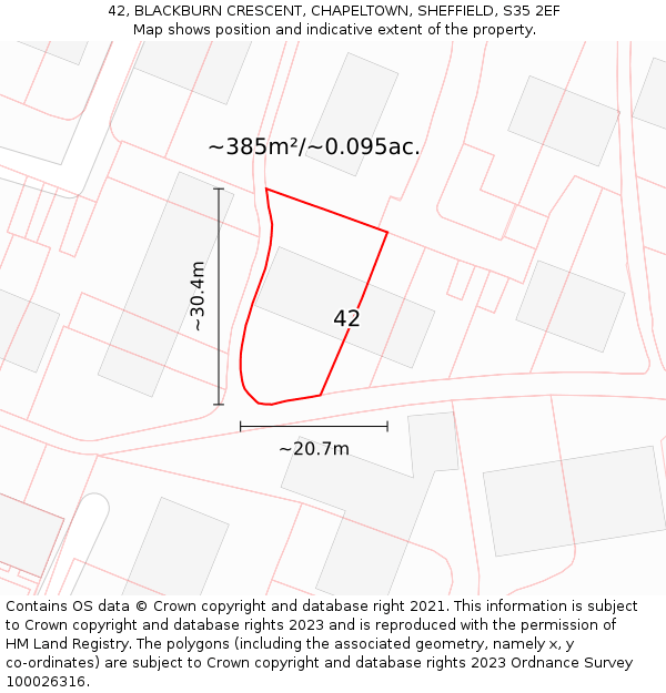 42, BLACKBURN CRESCENT, CHAPELTOWN, SHEFFIELD, S35 2EF: Plot and title map