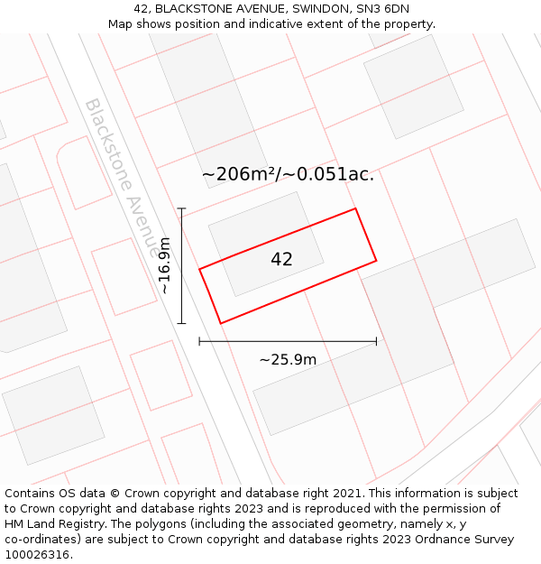 42, BLACKSTONE AVENUE, SWINDON, SN3 6DN: Plot and title map