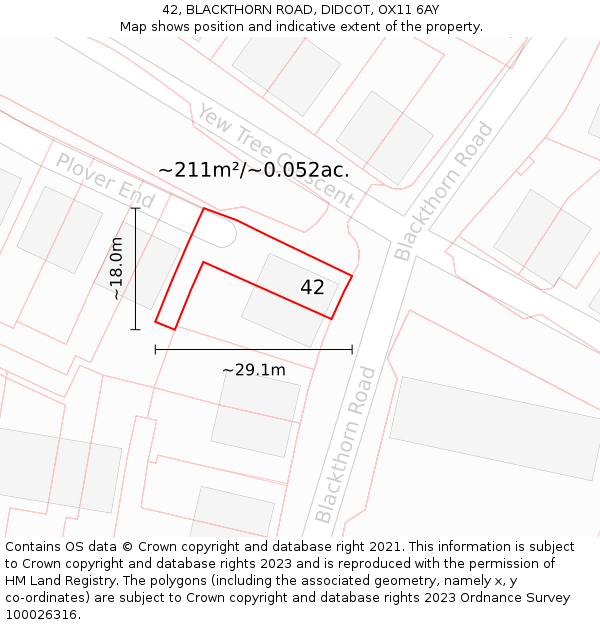 42, BLACKTHORN ROAD, DIDCOT, OX11 6AY: Plot and title map