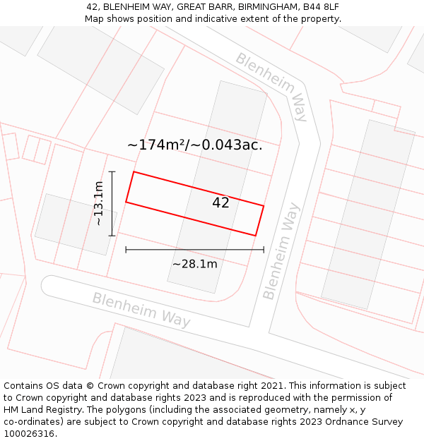 42, BLENHEIM WAY, GREAT BARR, BIRMINGHAM, B44 8LF: Plot and title map
