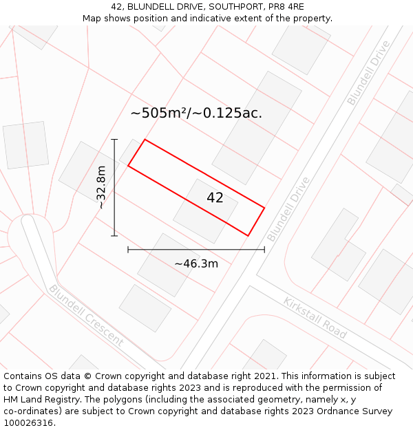 42, BLUNDELL DRIVE, SOUTHPORT, PR8 4RE: Plot and title map