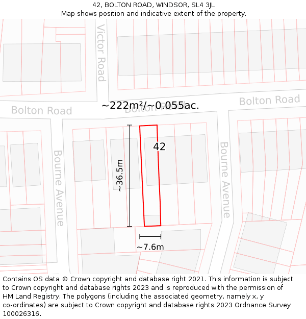 42, BOLTON ROAD, WINDSOR, SL4 3JL: Plot and title map