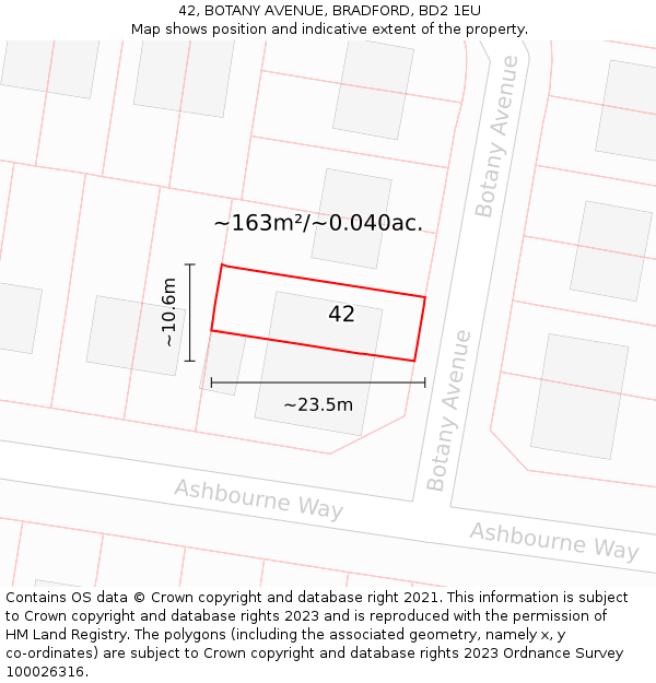 42, BOTANY AVENUE, BRADFORD, BD2 1EU: Plot and title map