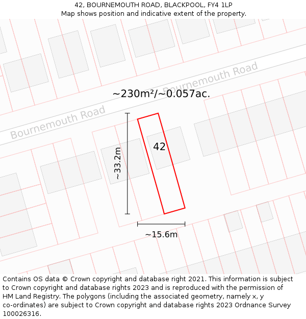 42, BOURNEMOUTH ROAD, BLACKPOOL, FY4 1LP: Plot and title map