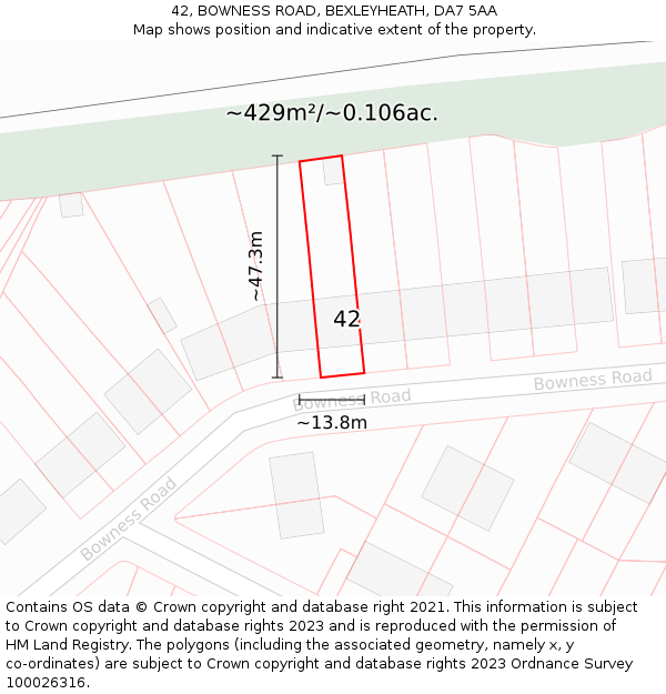 42, BOWNESS ROAD, BEXLEYHEATH, DA7 5AA: Plot and title map