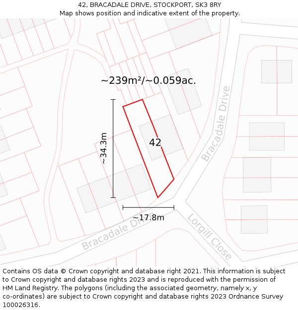 42, BRACADALE DRIVE, STOCKPORT, SK3 8RY: Plot and title map