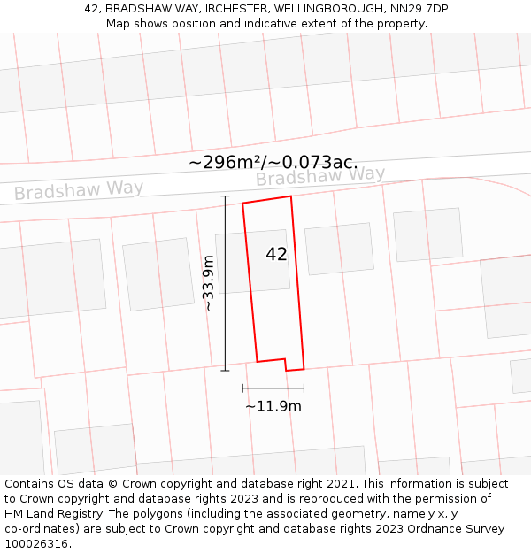 42, BRADSHAW WAY, IRCHESTER, WELLINGBOROUGH, NN29 7DP: Plot and title map