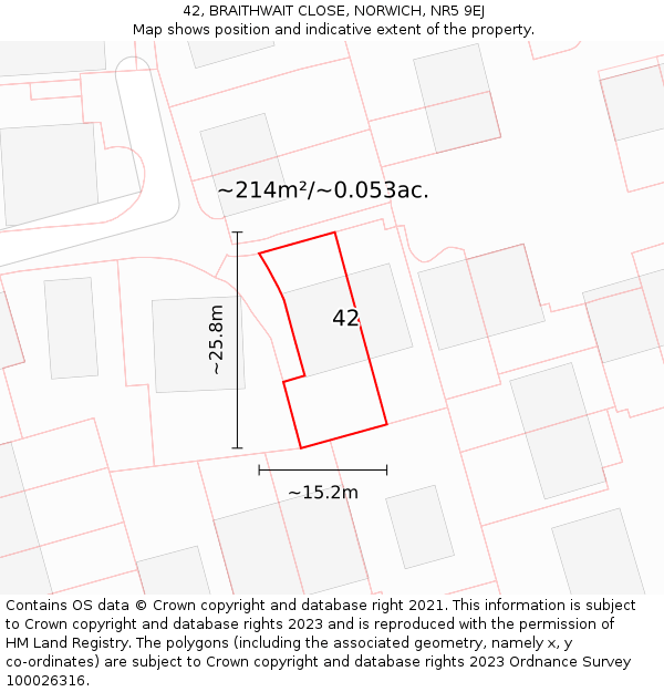 42, BRAITHWAIT CLOSE, NORWICH, NR5 9EJ: Plot and title map