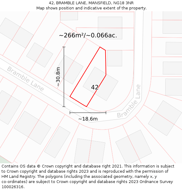 42, BRAMBLE LANE, MANSFIELD, NG18 3NR: Plot and title map
