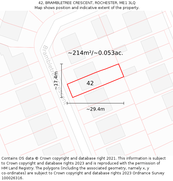 42, BRAMBLETREE CRESCENT, ROCHESTER, ME1 3LQ: Plot and title map