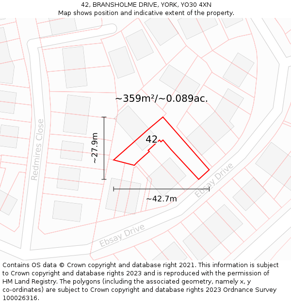 42, BRANSHOLME DRIVE, YORK, YO30 4XN: Plot and title map