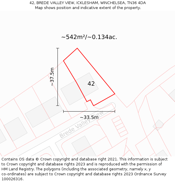 42, BREDE VALLEY VIEW, ICKLESHAM, WINCHELSEA, TN36 4DA: Plot and title map