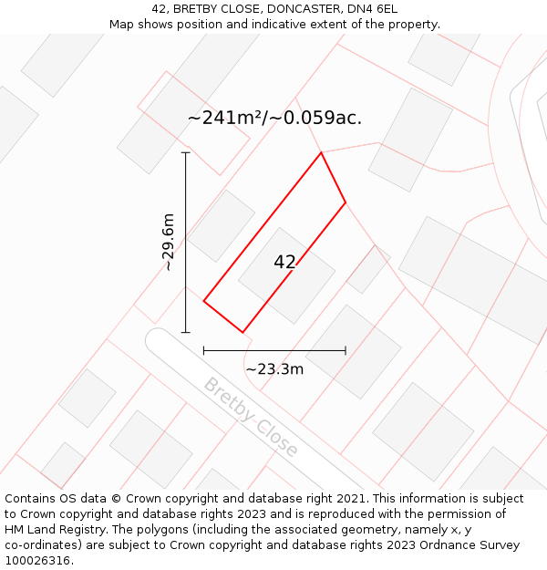 42, BRETBY CLOSE, DONCASTER, DN4 6EL: Plot and title map