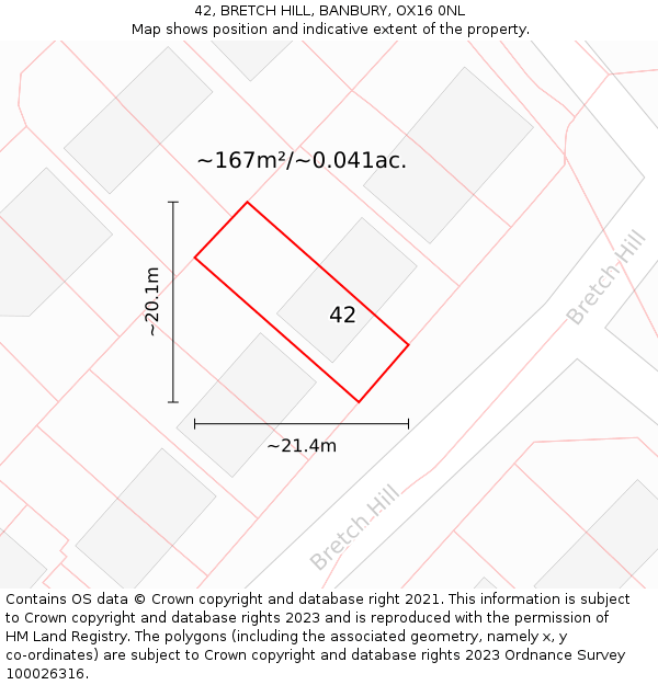 42, BRETCH HILL, BANBURY, OX16 0NL: Plot and title map