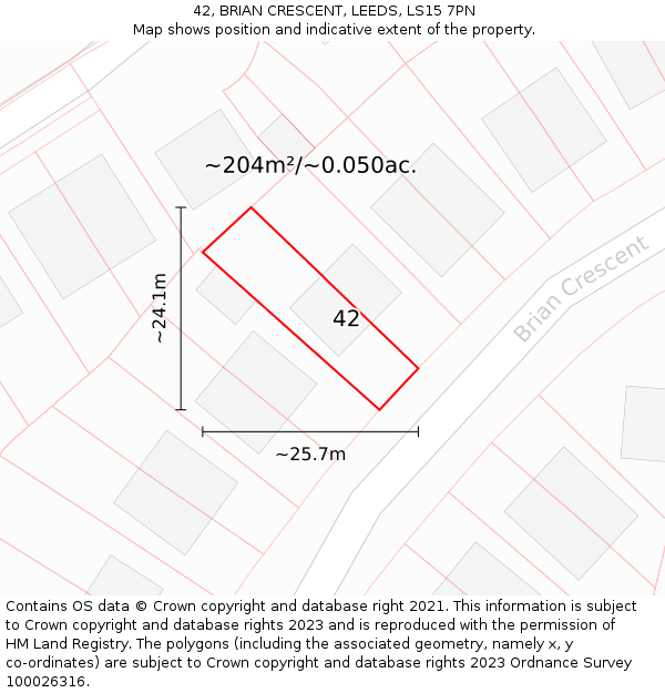 42, BRIAN CRESCENT, LEEDS, LS15 7PN: Plot and title map