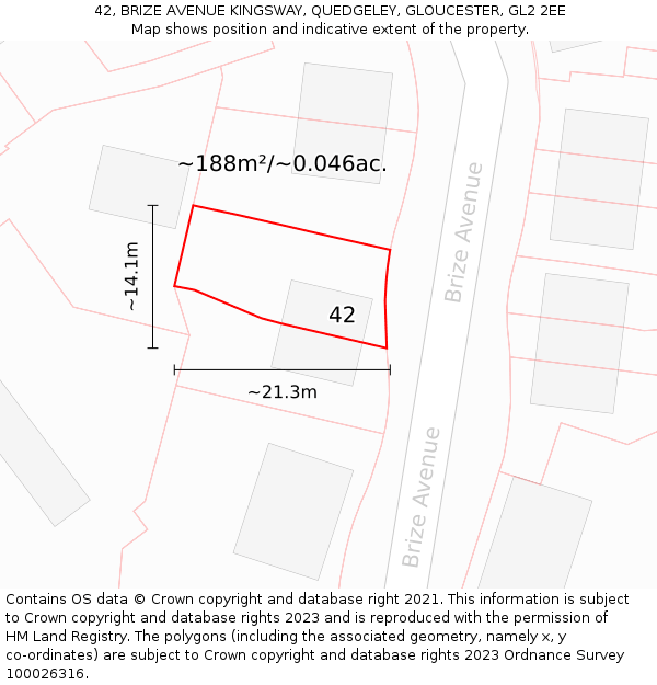 42, BRIZE AVENUE KINGSWAY, QUEDGELEY, GLOUCESTER, GL2 2EE: Plot and title map