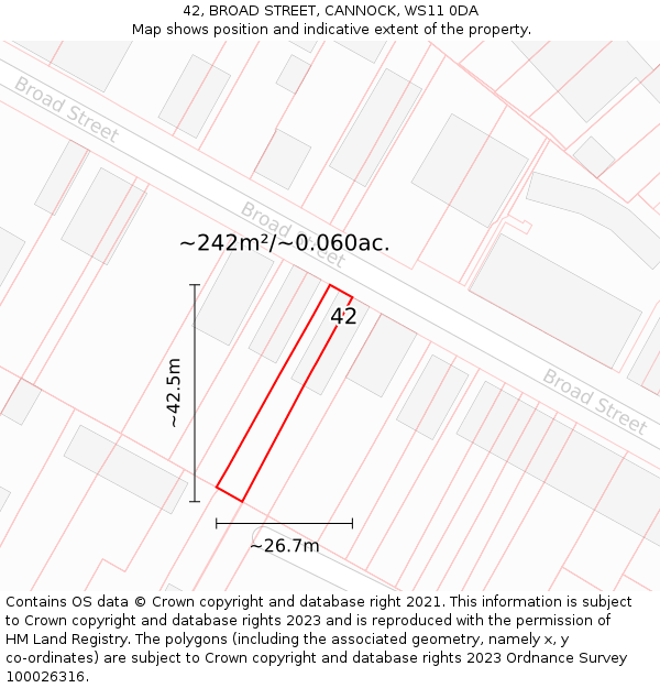 42, BROAD STREET, CANNOCK, WS11 0DA: Plot and title map