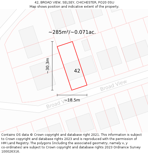 42, BROAD VIEW, SELSEY, CHICHESTER, PO20 0SU: Plot and title map