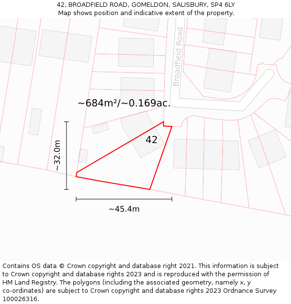 42, BROADFIELD ROAD, GOMELDON, SALISBURY, SP4 6LY: Plot and title map