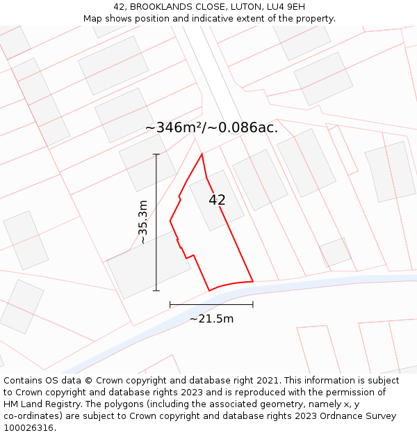 42, BROOKLANDS CLOSE, LUTON, LU4 9EH: Plot and title map