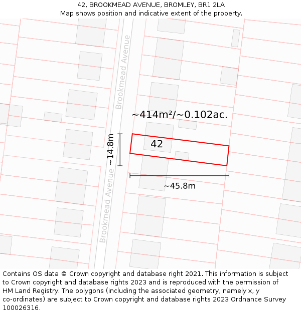 42, BROOKMEAD AVENUE, BROMLEY, BR1 2LA: Plot and title map