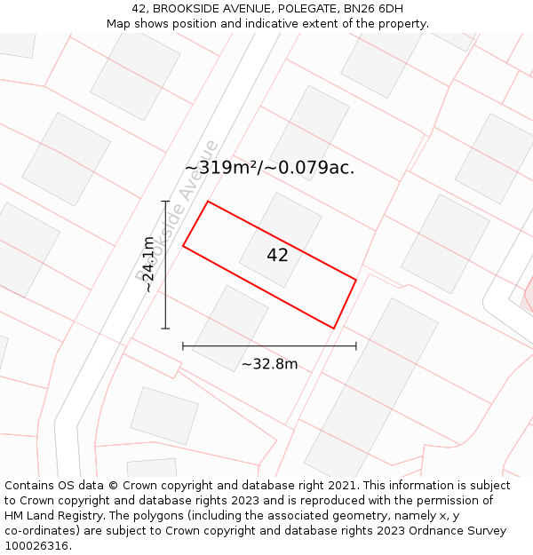 42, BROOKSIDE AVENUE, POLEGATE, BN26 6DH: Plot and title map